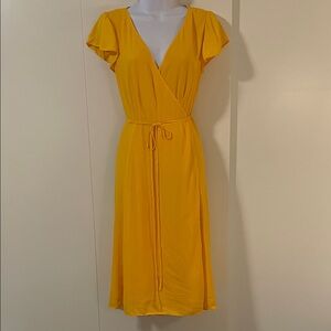 Ann Taylor Elegant Sunny Yellow Midi Wrap Dress